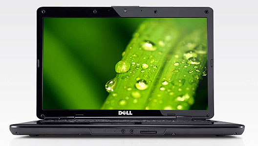 Dell Inspiron 15 laptop with media symbols
